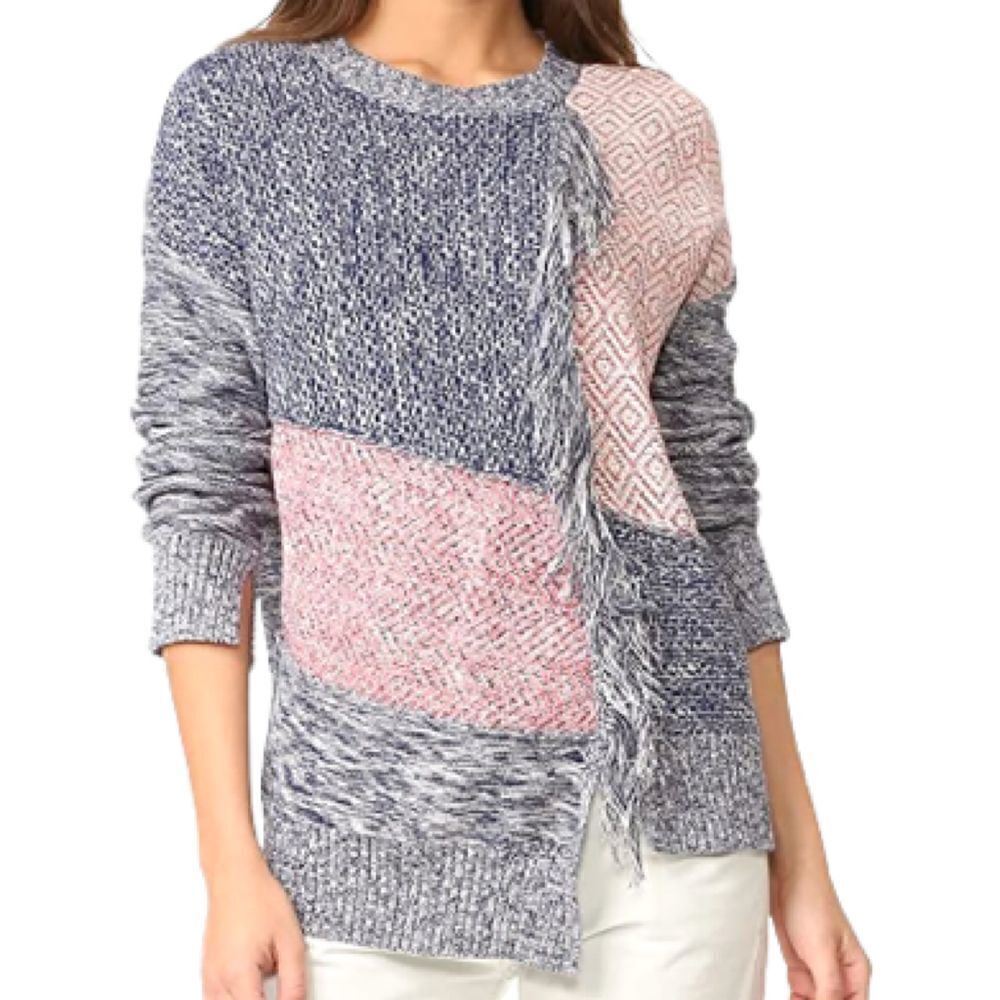 BCBG small Carolynn Fringe trim crewneck asymmetrical sweater